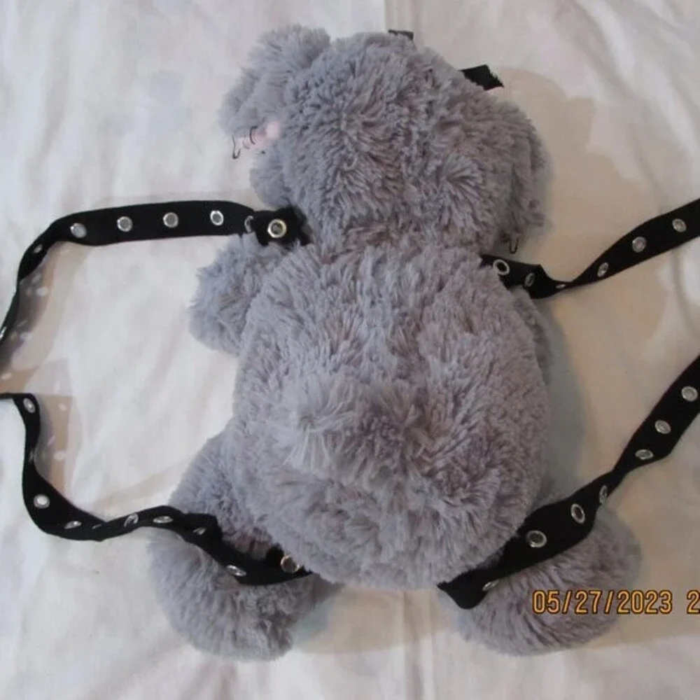 ELEPHANT PLUSH STUFFIE BACKPACK PURSE HAND SEWN PUNK GOTH ZIPPER BACK